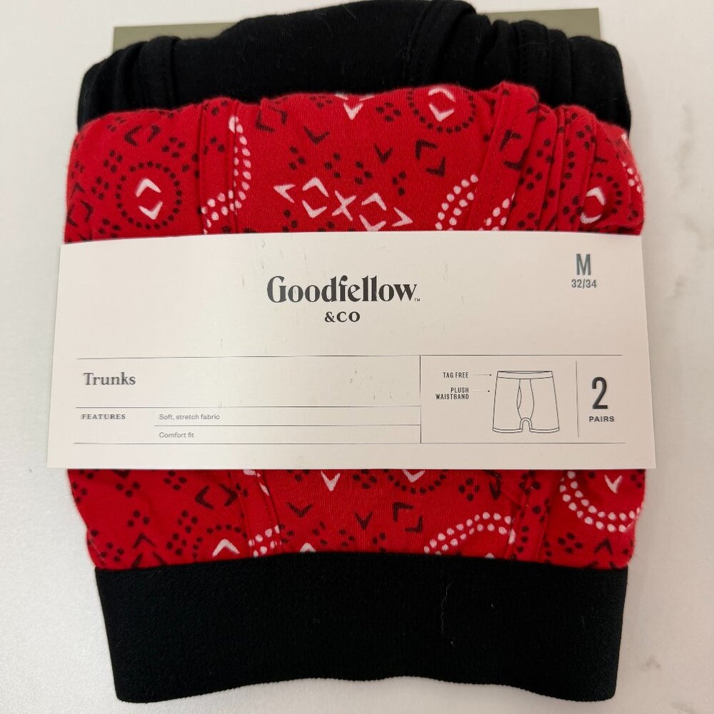 New in Package 2 Pair Size Medium 32/34 Goodfellow Men's Trunks Underwear Red